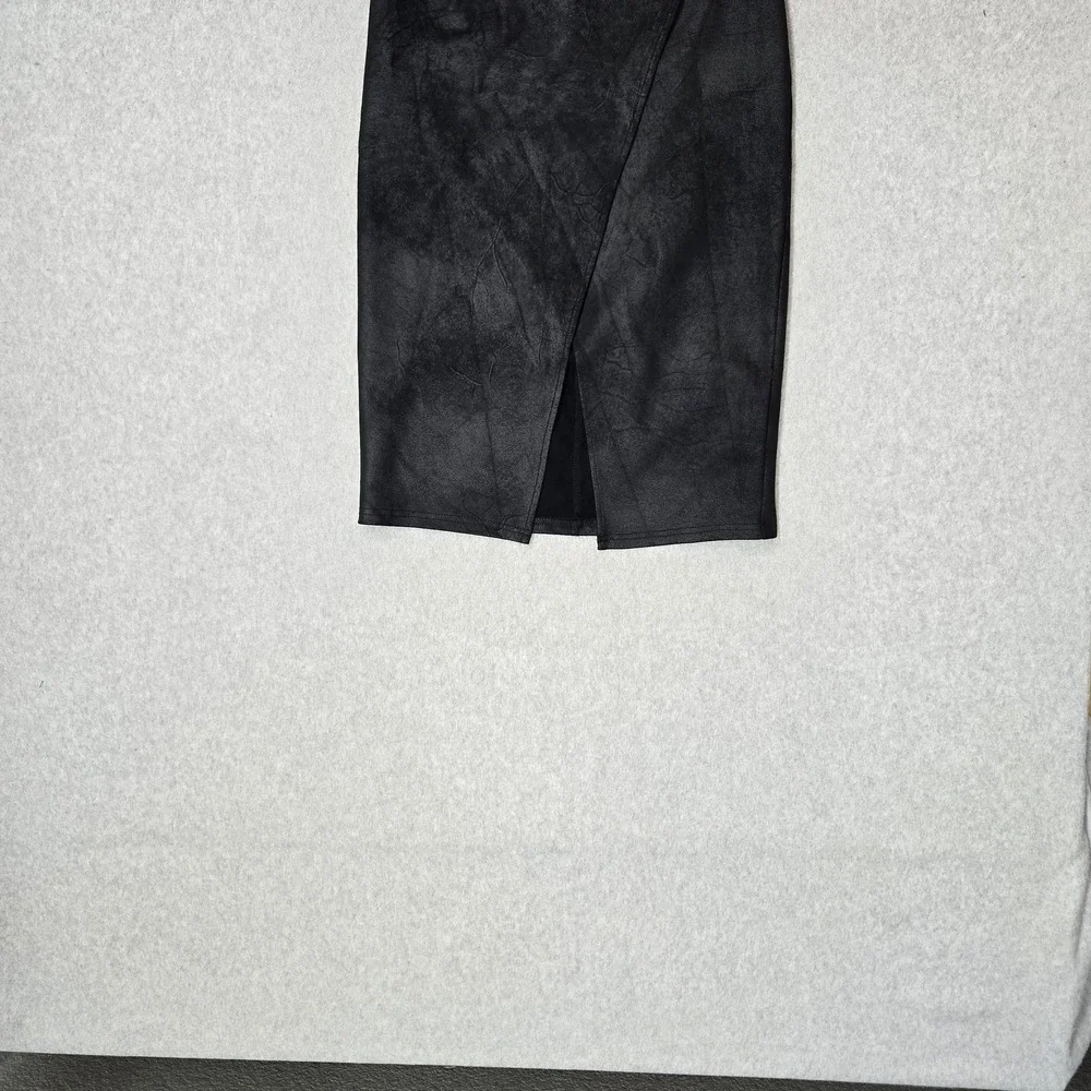 Free People Women Skirt S Black Whitney Vegan Pencil Faux Suede Leather Wrap